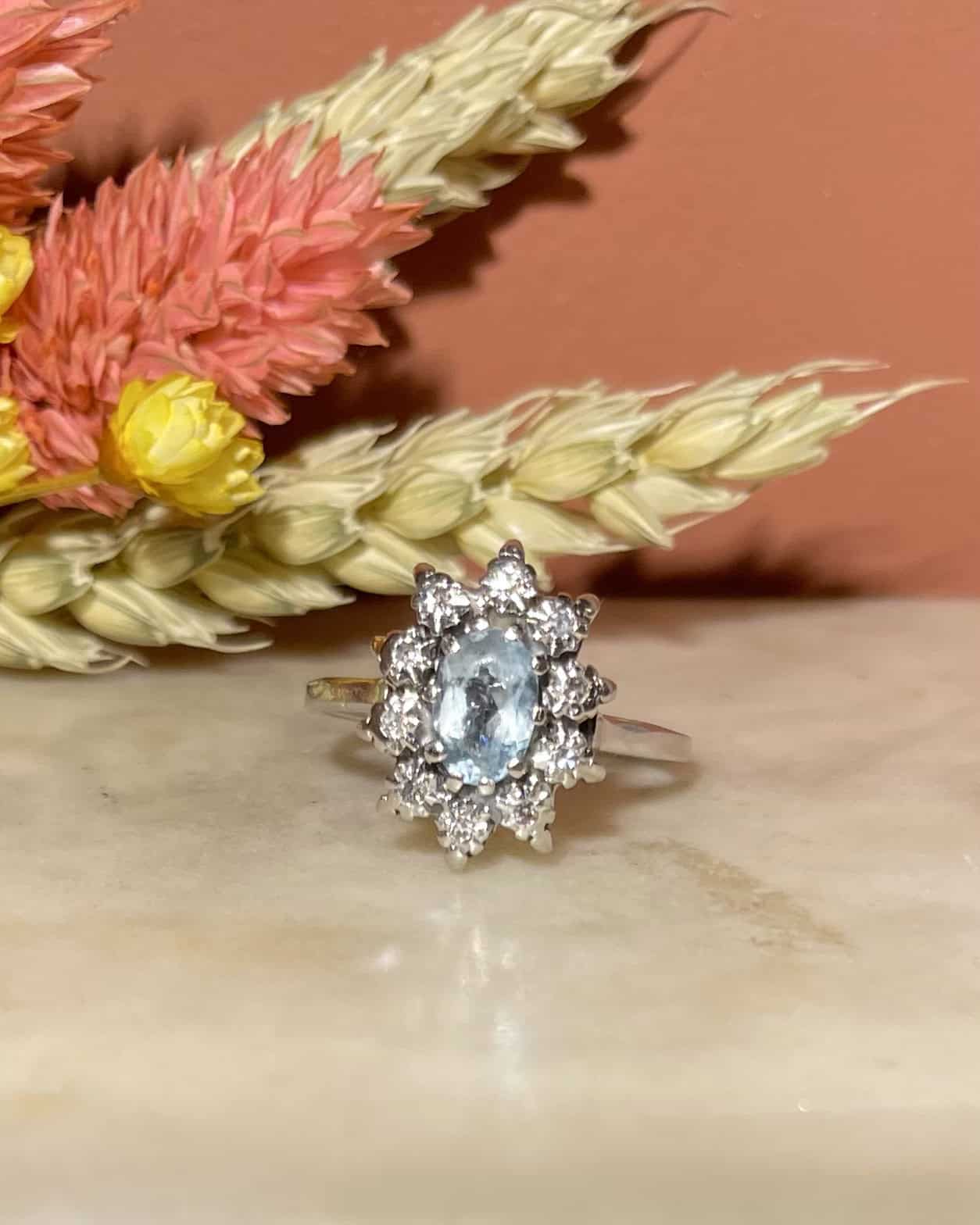 Bague Marguerite Aigue-Marine &amp; Diamants "Cassandra"