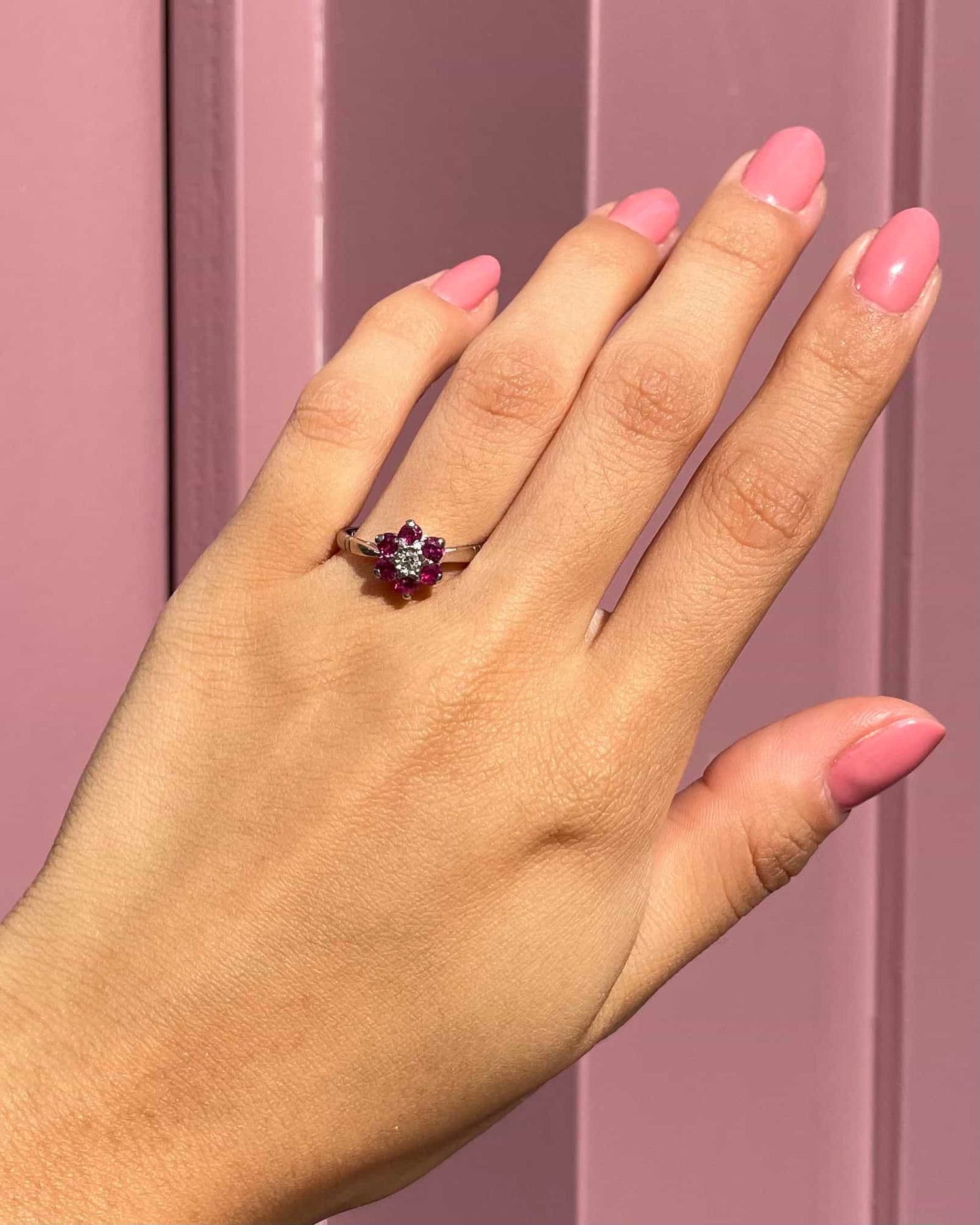 &quot;Celene&quot; Ruby Diamond Heart Daisy Ring