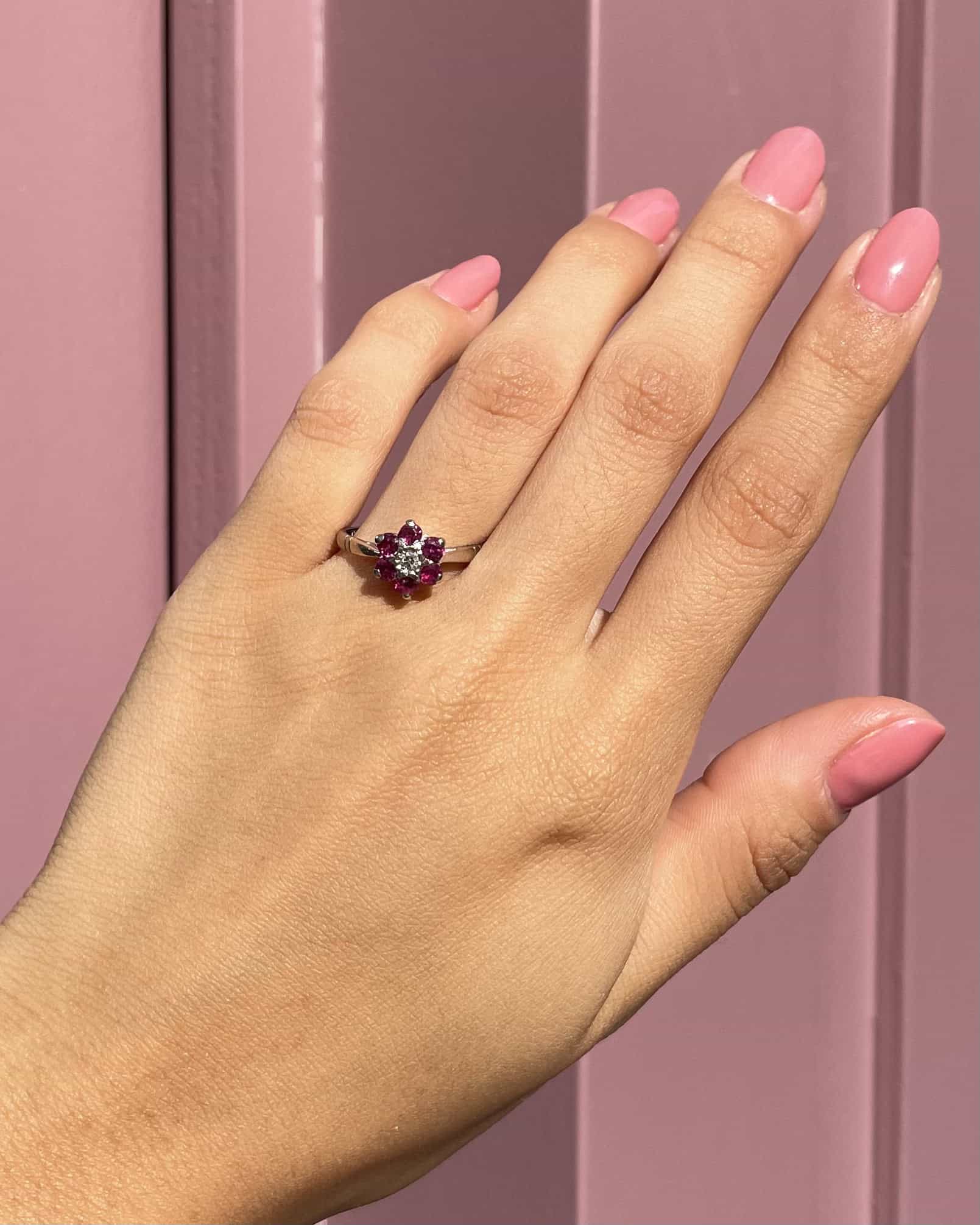 "Celene" Ruby Diamond Heart Daisy Ring