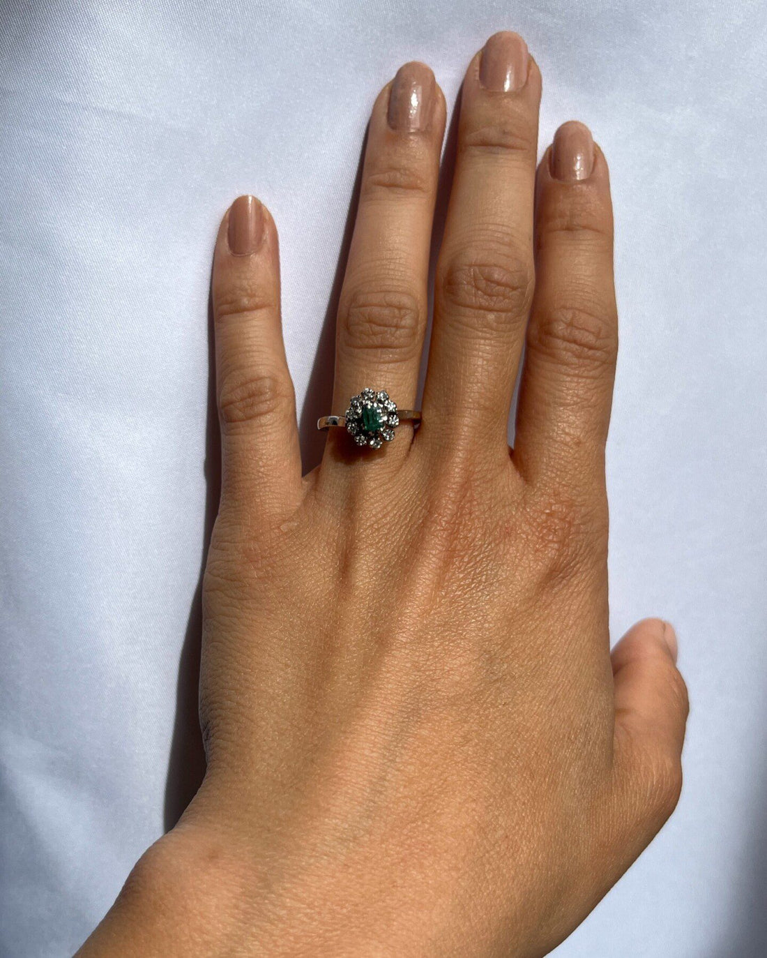 &quot;Aurélie&quot; Emerald &amp;amp; Diamond Daisy Ring