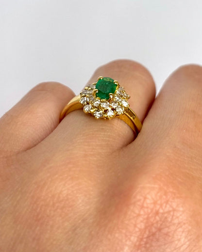 Bague Marguerite Émeraude 0.30 carat &amp; 24 Diamants "Sylvie" - Elliade Paris