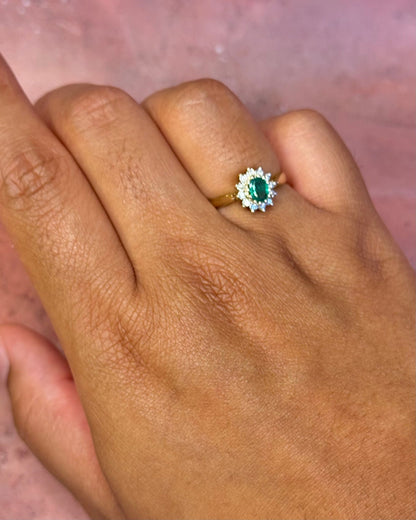 Bague Marguerite Émeraude 0.30 carat &amp; Diamants "Agnes" - Elliade Paris
