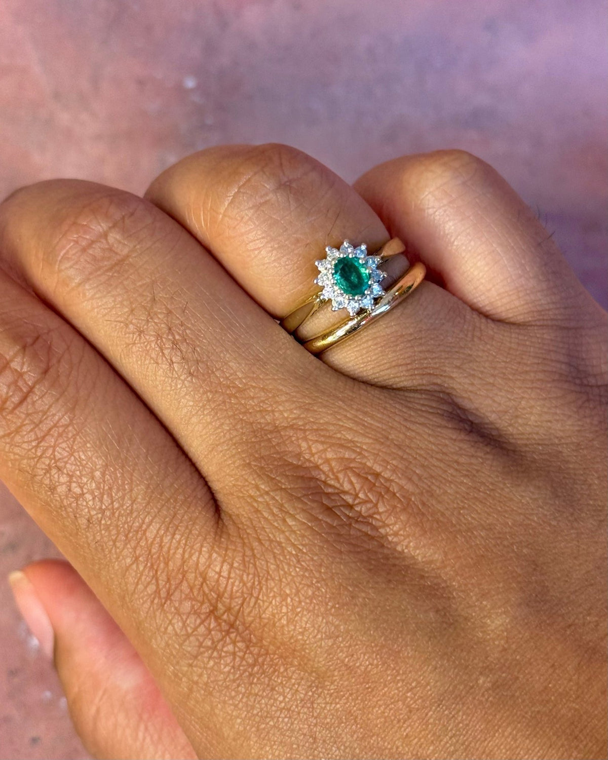 Bague Marguerite Émeraude 0.30 carat &amp; Diamants "Agnes" - Elliade Paris