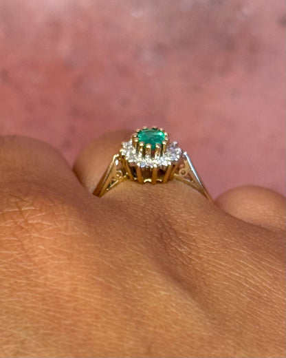 Bague Marguerite Émeraude 0.30 carat &amp; Diamants "Agnes" - Elliade Paris