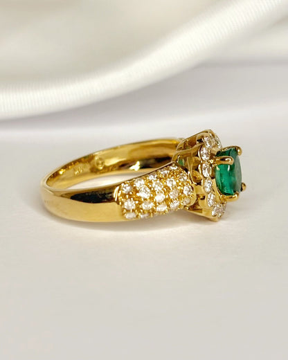 Bague Marguerite Émeraude 0.40 carat &amp; Diamants 0.50 carat "Sybille" - Elliade Paris