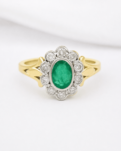 Bague Marguerite Émeraude 0.45 carat &amp; Diamants 0.40 carat "Emmeline" - Elliade Paris