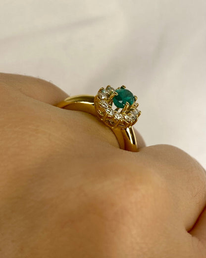 Bague Marguerite Émeraude 0.54 carat &amp; Diamants 0.24 carat "Raphaelle" - Elliade Paris