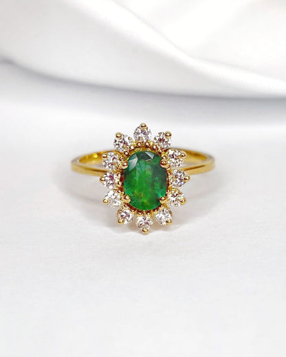 Bague Marguerite Émeraude 0.54 carat &amp; Diamants 0.36 carat "Margrethe" - Elliade Paris