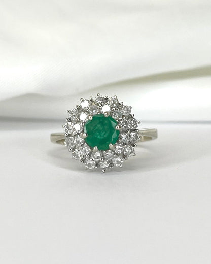Bague Marguerite Émeraude 0.60 carat &amp; Diamants 0.52 carat "Elena" - Elliade Paris