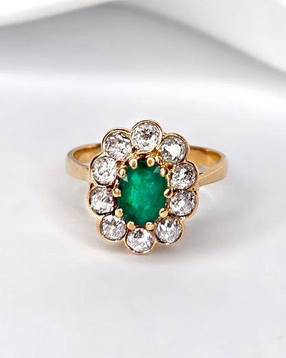 Bague Marguerite Émeraude 0.60 carat &amp; Diamants 0.70 carat "Eugénia" - Elliade Paris