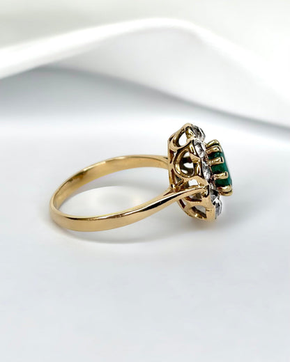 Bague Marguerite Émeraude 0.60 carat &amp; Diamants 0.70 carat "Eugénia" - Elliade Paris