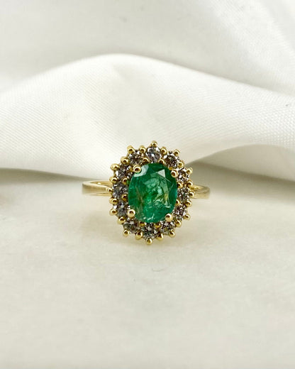 Bague Marguerite Émeraude 0.70 carat &amp; Diamants 0.36 carat &quot;Lila&quot; - Elliade Paris