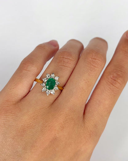 Bague Marguerite Émeraude 0.70 carat &amp; Diamants "Annabelle" - Elliade Paris