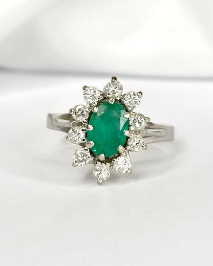 Bague Marguerite Émeraude 0.72 carat &amp; Diamants 0.35 carat "Anna" - Elliade Paris