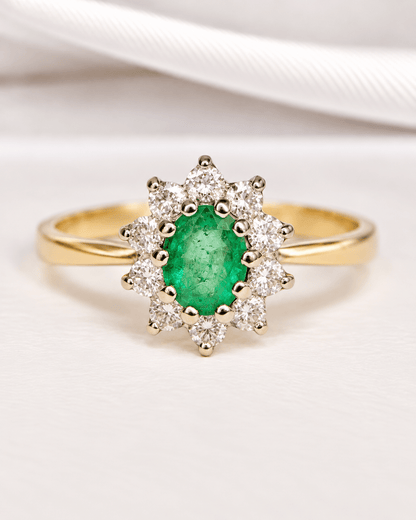 Bague Marguerite Émeraude 0.75 carat &amp; Diamants 0.50 carat "Hermoine" - Elliade Paris