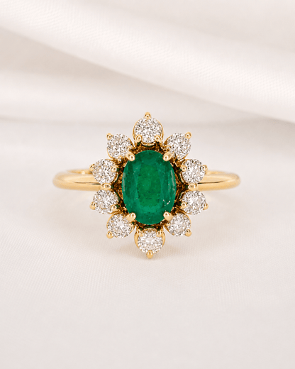 Bague Marguerite Émeraude 0.75 carat &amp; Diamants 0.70 carat 4.16g "Émilia" - Elliade Paris