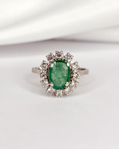 Bague Marguerite Émeraude 0.80 carat &amp; Diamants 0.36 carat "Holly" - Elliade Paris