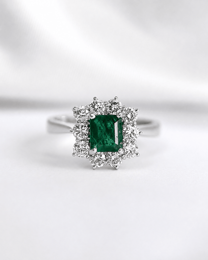 Bague Marguerite Émeraude 0.80 carat &amp; Diamants 0.60 carat "Célia" - Elliade Paris
