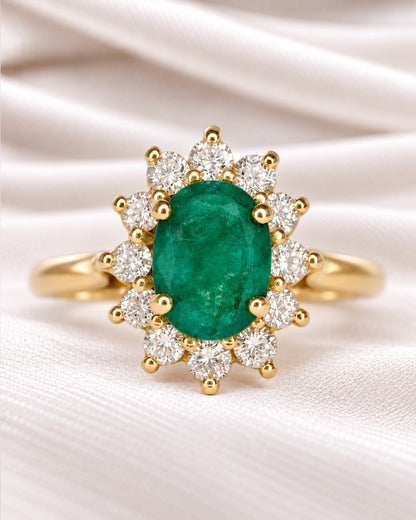 Bague Marguerite Émeraude 0.87 carat &amp; Diamants 0.36 carat "Justine" - Elliade Paris