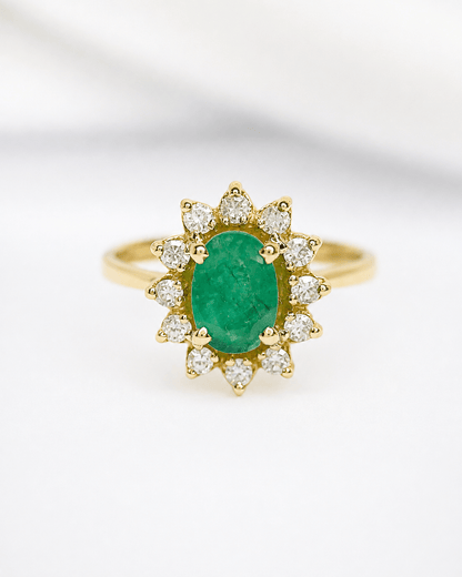 Bague Marguerite Émeraude 0.90 carat &amp; Diamants 4,01g "Pauline" - Elliade Paris