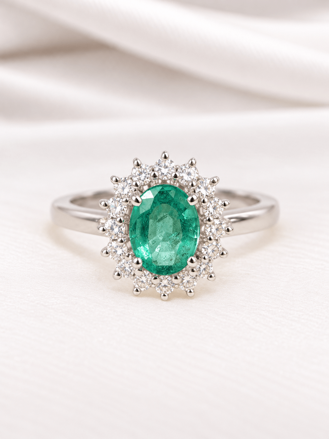Bague Marguerite Émeraude 1 carat &amp; Diamants 0.32 carat 4,79g "Théa" - Elliade Paris