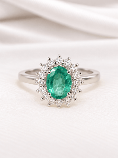 Bague Marguerite Émeraude 1 carat &amp; Diamants 0.32 carat 4,79g "Théa" - Elliade Paris
