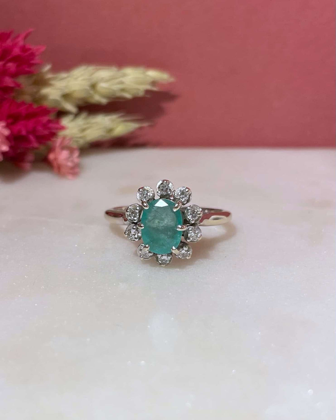 Bague Marguerite Émeraude 1 carat &amp; Diamants &quot;Myvie&quot; - Elliade Paris
