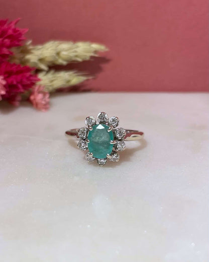 Bague Marguerite Émeraude 1 carat &amp; Diamants &quot;Myvie&quot; - Elliade Paris