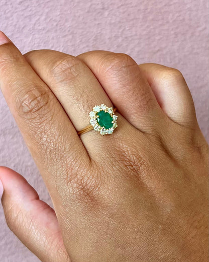 Bague Marguerite Émeraude 1.08 carat &amp; Diamants 0.40 carat "Elina" - Elliade Paris