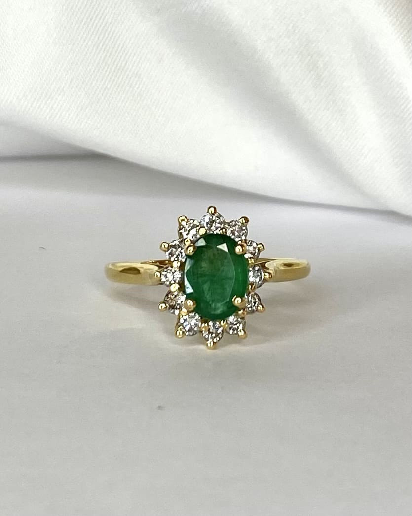 Bague Marguerite Émeraude 1.11 carat &amp; Diamants 0.48 carat "Maja" - Elliade Paris
