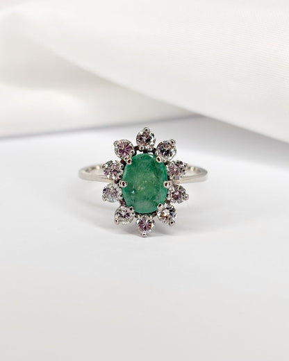 Bague Marguerite Émeraude 1.15 carat &amp; Diamants 0.70 carat &quot;Stéphanie&quot; - Elliade Paris