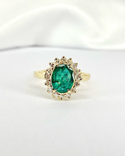 Bague Marguerite Émeraude 1.20 carat &amp; Diamants 0.48 carat "Maelys" - Elliade Paris