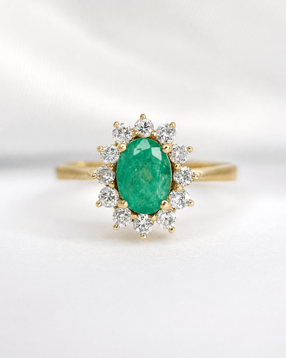 Bague Marguerite Émeraude 1.20 carat &amp; Diamants 0.60 carat 4,34g "Oriana" - Elliade Paris