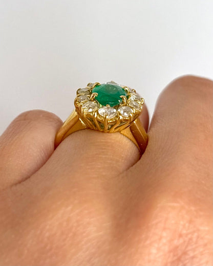 Bague Marguerite Émeraude 1.33 carat, Diamants 0.74 carat &amp; Or 6.25g "Louison" - Elliade Paris