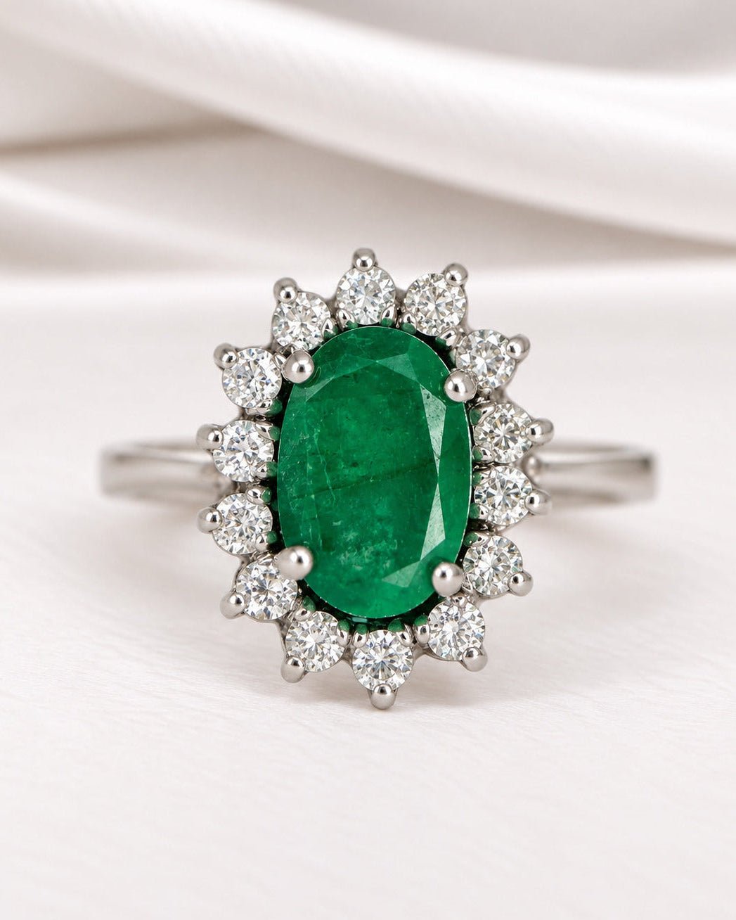 Bague Marguerite Émeraude 1.35 carat &amp; Diamants 0.63 carat 7.1g "Sabine" - Elliade Paris