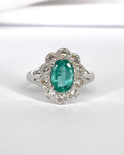 Bague Marguerite Émeraude 1.35 carat &amp; Diamants 0.68 carat "Vanessa" - Elliade Paris