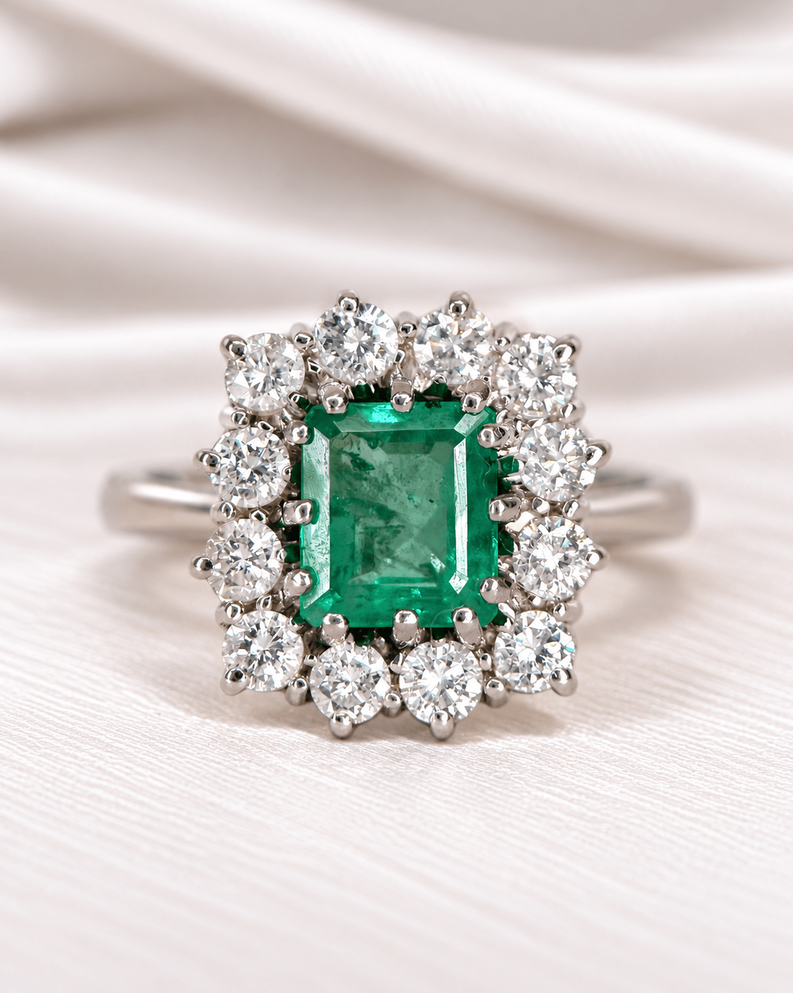 Bague Marguerite Émeraude 1.35 carat &amp; Diamants 0.72 carat 5.01g "Emile" - Elliade Paris