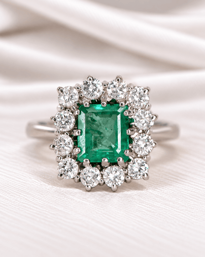 Bague Marguerite Émeraude 1.35 carat &amp; Diamants 0.72 carat 5.01g "Emile" - Elliade Paris