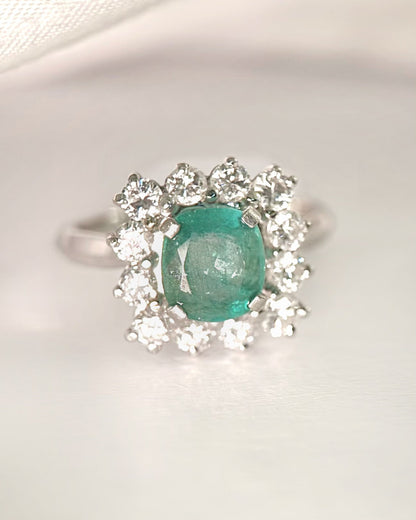 Bague Marguerite Émeraude 1.45 carat &amp; Diamants 0.60 carat "Lisa" - Elliade Paris