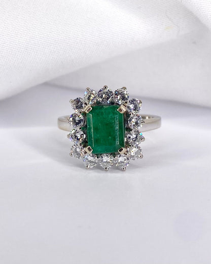 Bague Marguerite Émeraude 1.65 carat &amp; Diamants 0.84 carat "Céline" - Elliade Paris