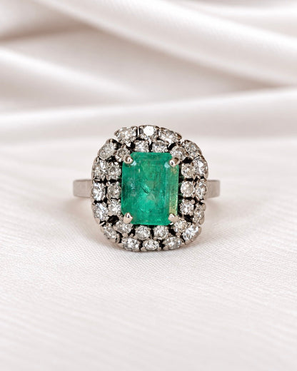 Bague Marguerite Émeraude 2 carats &amp; Diamants 0.88 carat 6.26g "Elise" - Elliade Paris