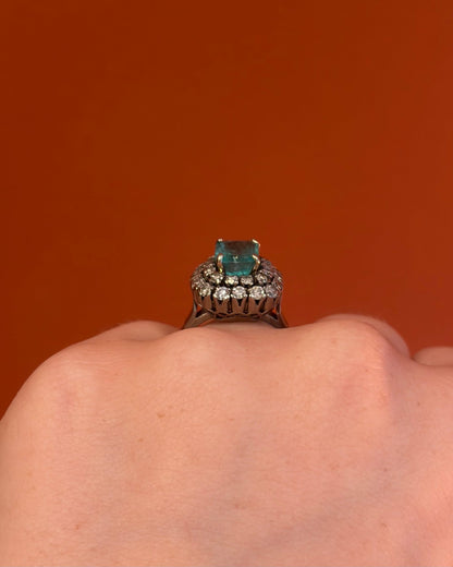 Bague Marguerite Émeraude 2 carats &amp; Diamants 0.88 carat 6.26g "Elise" - Elliade Paris