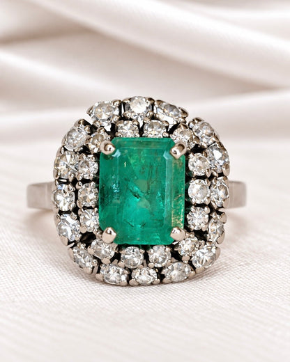 Bague Marguerite Émeraude 2 carats &amp; Diamants 0.88 carat 6.26g "Elise" - Elliade Paris