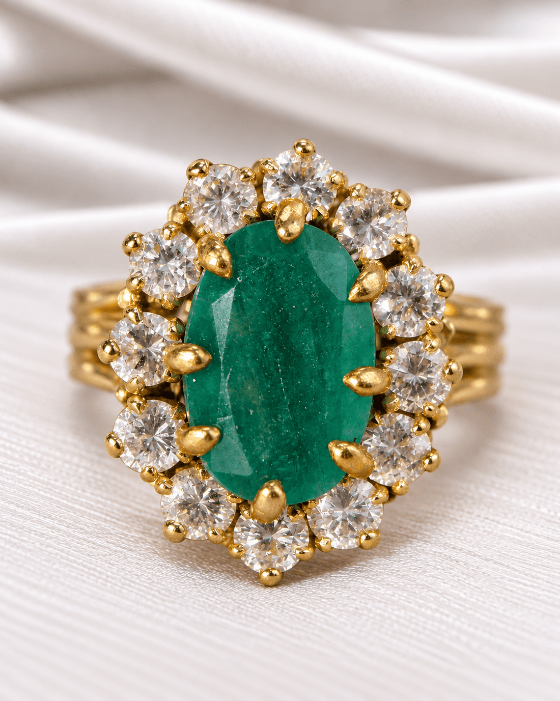 Bague Marguerite Émeraude 2.80 carats &amp; Diamants 9.92g "Corneille" - Elliade Paris