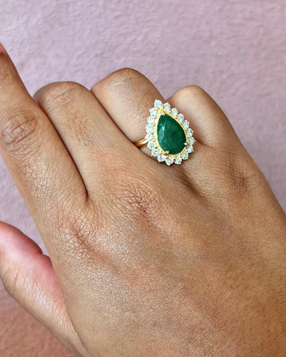 Bague Marguerite Émeraude 3.31 carats &amp; Diamants 0.90 carat 4.9g "Pénélope" - Elliade Paris