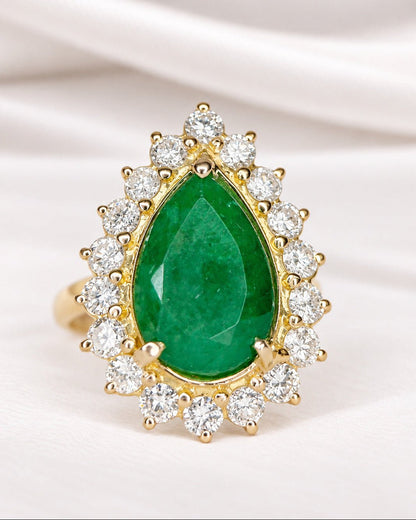 Bague Marguerite Émeraude 3.31 carats &amp; Diamants 0.90 carat 4.9g "Pénélope" - Elliade Paris