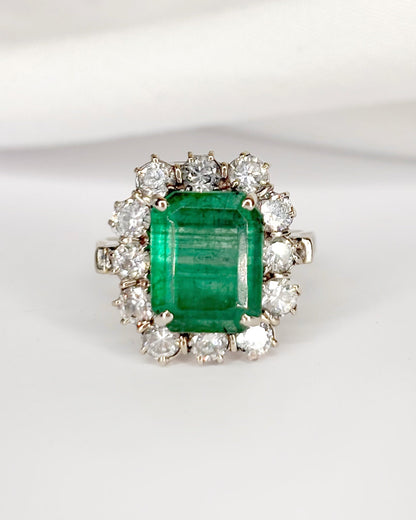 Bague Marguerite Émeraude 3.35 carats &amp; Diamants 0.84 carat "Amandine" - Elliade Paris
