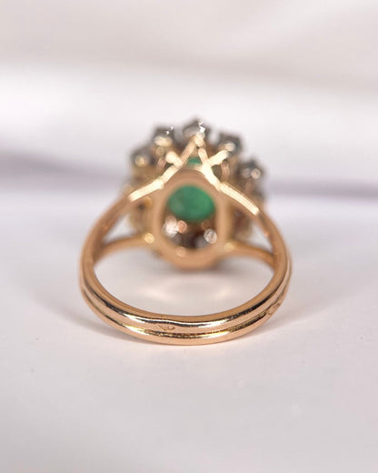 Bague Marguerite Émeraude Cabochon 3.15 carats &amp; Diamants 0.84 carat "Aimée" - Elliade Paris