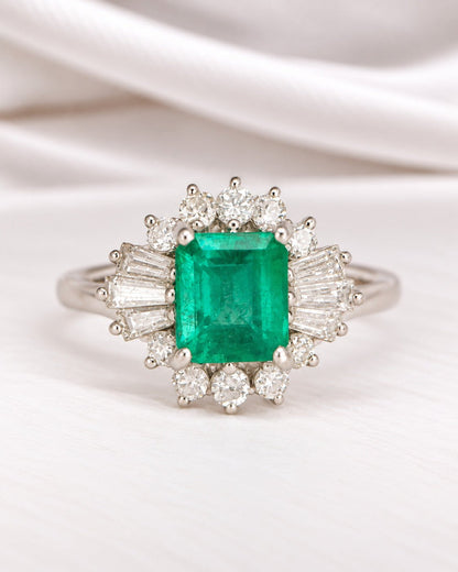Bague Marguerite Émeraude Colombienne 0.95 carat &amp; Diamants "Albertine" - Elliade Paris