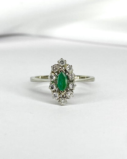 Bague Marguerite Émeraude &amp; Diamants 0.30 carat "Elisa" - Elliade Paris